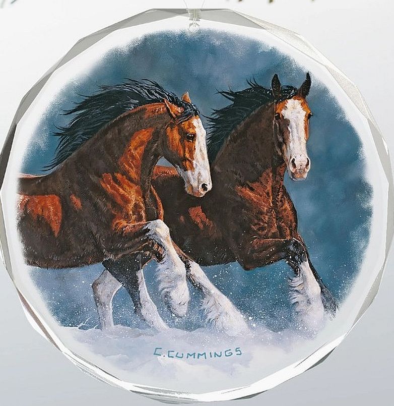 Snow Kings-Clydesdales by Chris- Cummings 3" 2 sided Glass ornament  #AB32