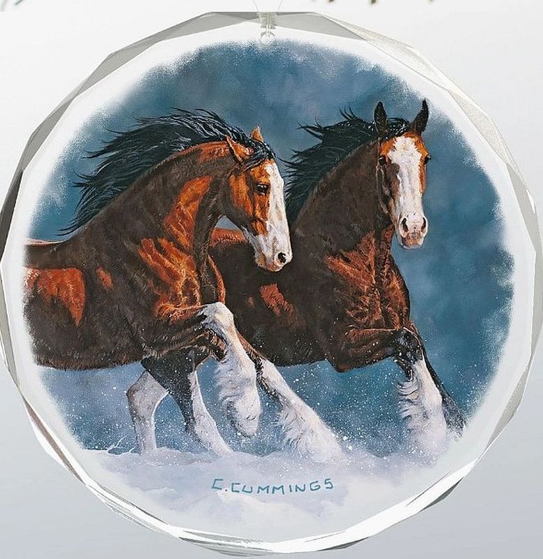 Snow Kings-Clydesdales by Chris- Cummings 3" 2 sided Glass ornament  #AB32