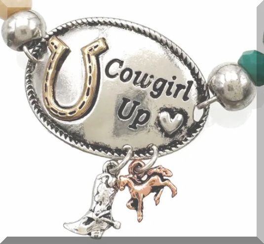 CowGirl Up Horse Turquoise Beads Stretch Fashion Bracelet #414CU