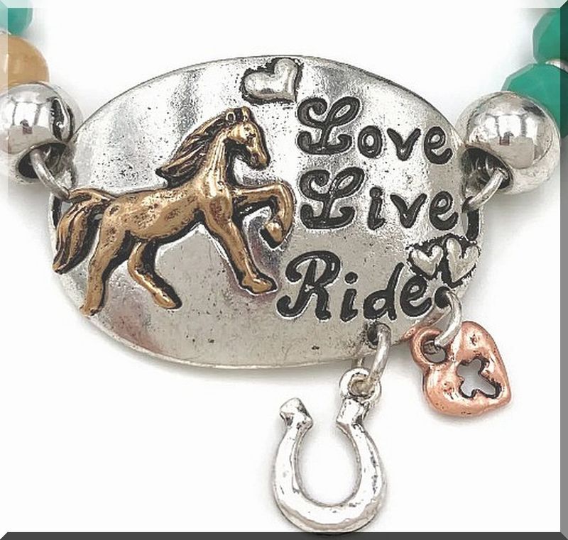 Live Love Ride Horse Turquoise Beads Stretch Bracelet #414TH
