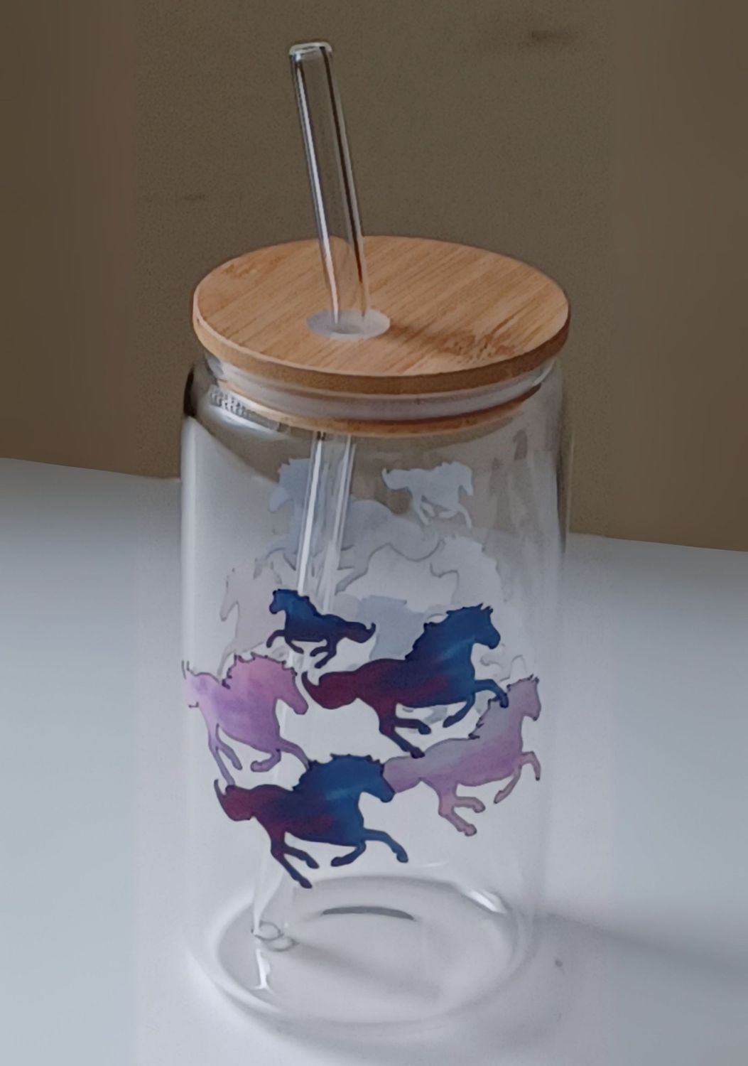 16 OZ "Colorful Herd" wrap around design glass tumbler with Bamboo lid and glass straw A80CH