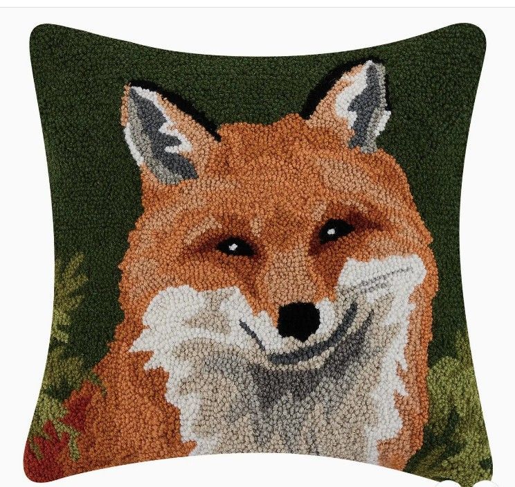Handsome Red Fox Hooked Wool-velvet backed 18" Pillow  #925FX