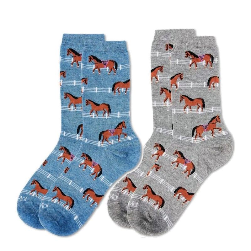 Horses at the Fence Ladies Bamboo blend Crew  Socks 9-11 #417BG