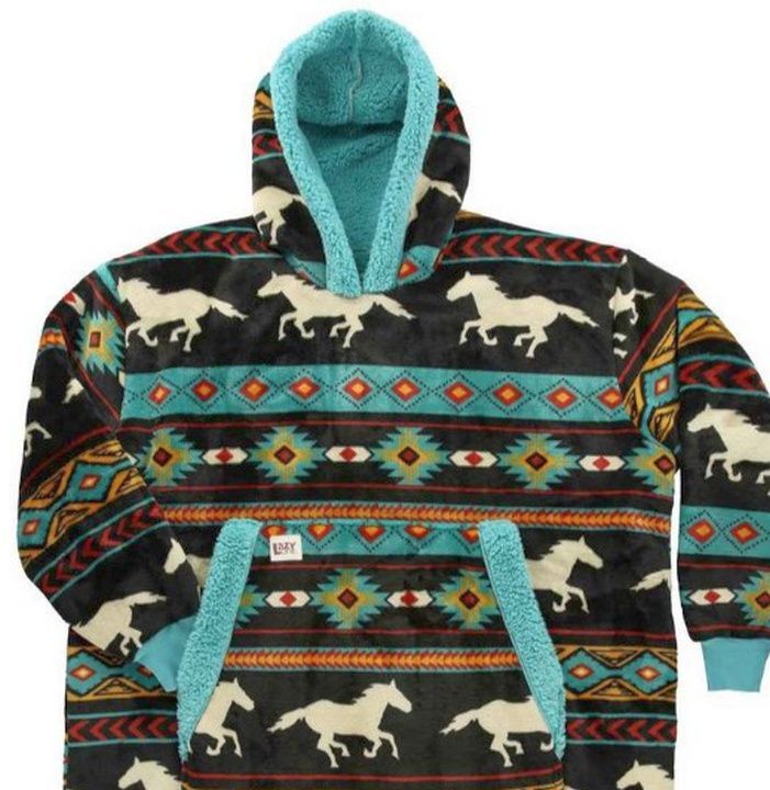Galloping Horses Fluffy Sherpa Blanket Hoodie #492RB