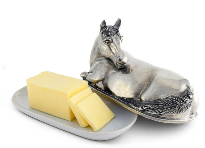 Resting Horse Solid Pewter Butter Dish # VH10