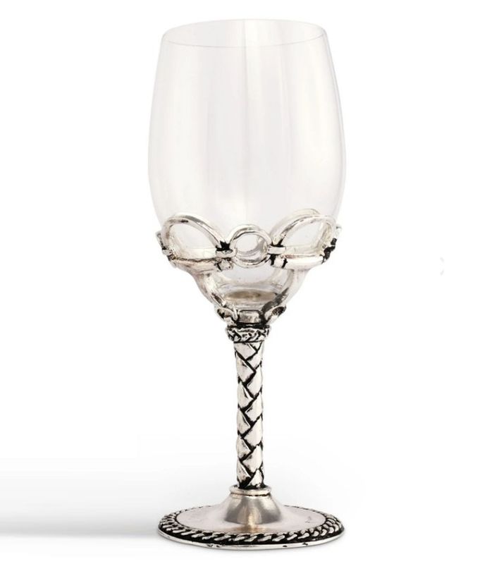 14oz  Polished Aluminum Braided Leather & Snaffle Bits  Wine Glass by Arthur Court #PA24