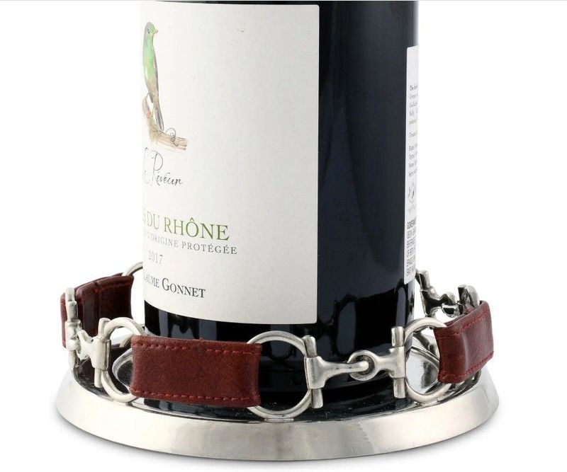 Fine Pewter Snaffle Bits  & Leather  5.75"Wine Coaster #PP24