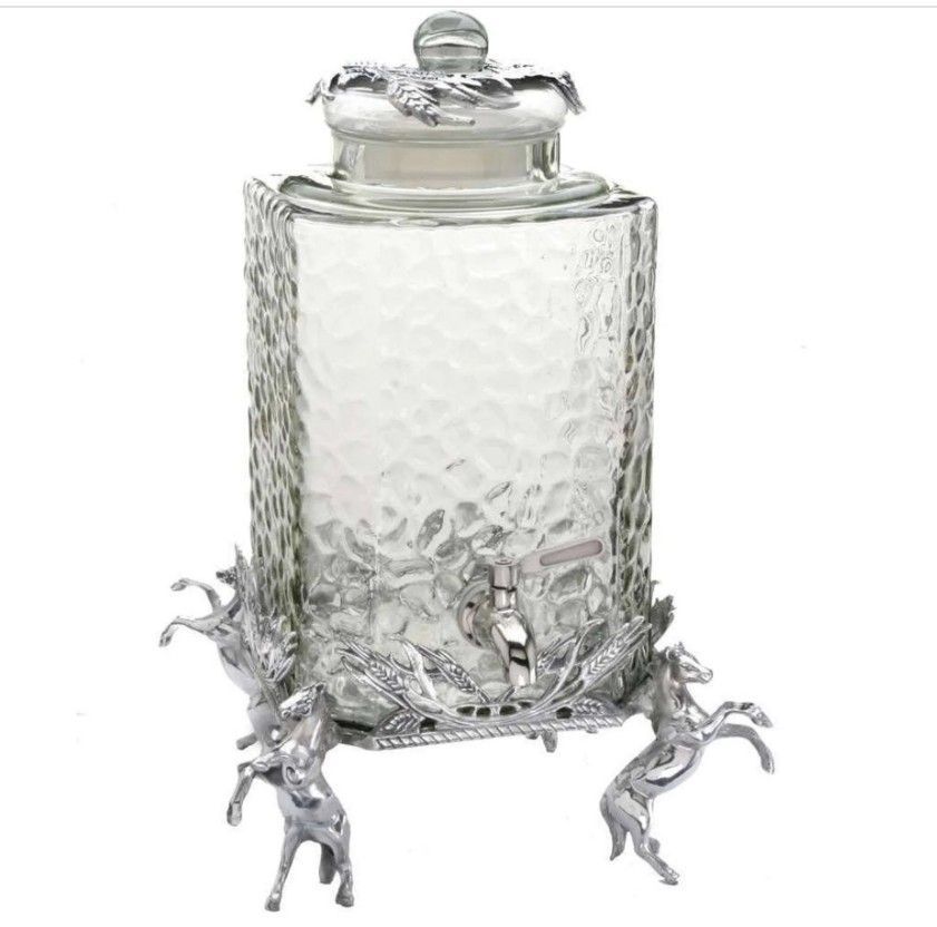 Rearing Horse w/Wheat accents  Glass Beverage Dispenser  #PA344 Rearing Horse w/Wheat accents  Glass Beverage Dispenser  #PA344