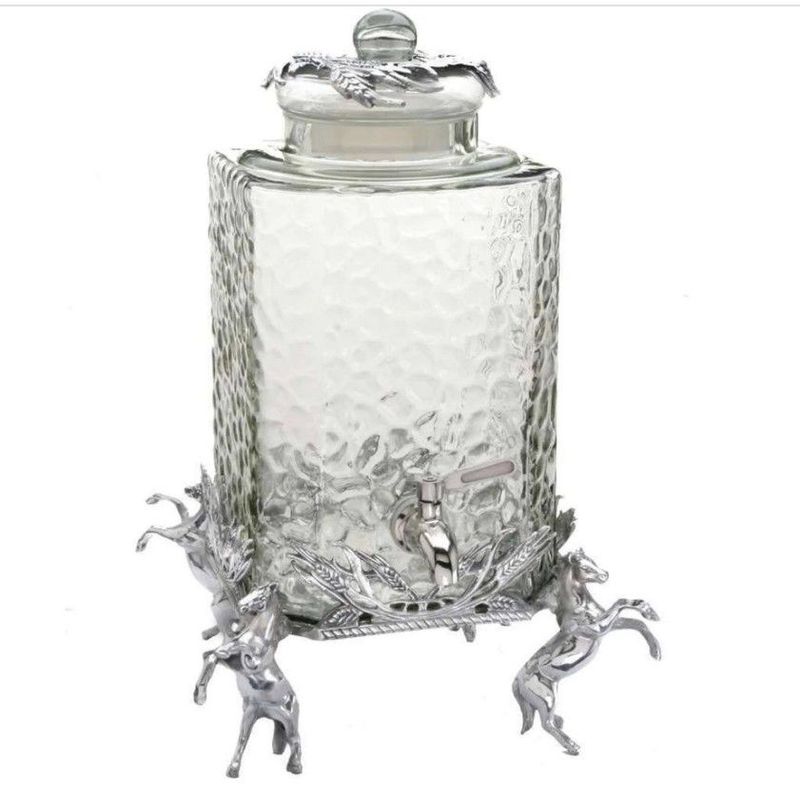 Rearing Horse w/Wheat accents  Glass Beverage Dispenser  #PA344
