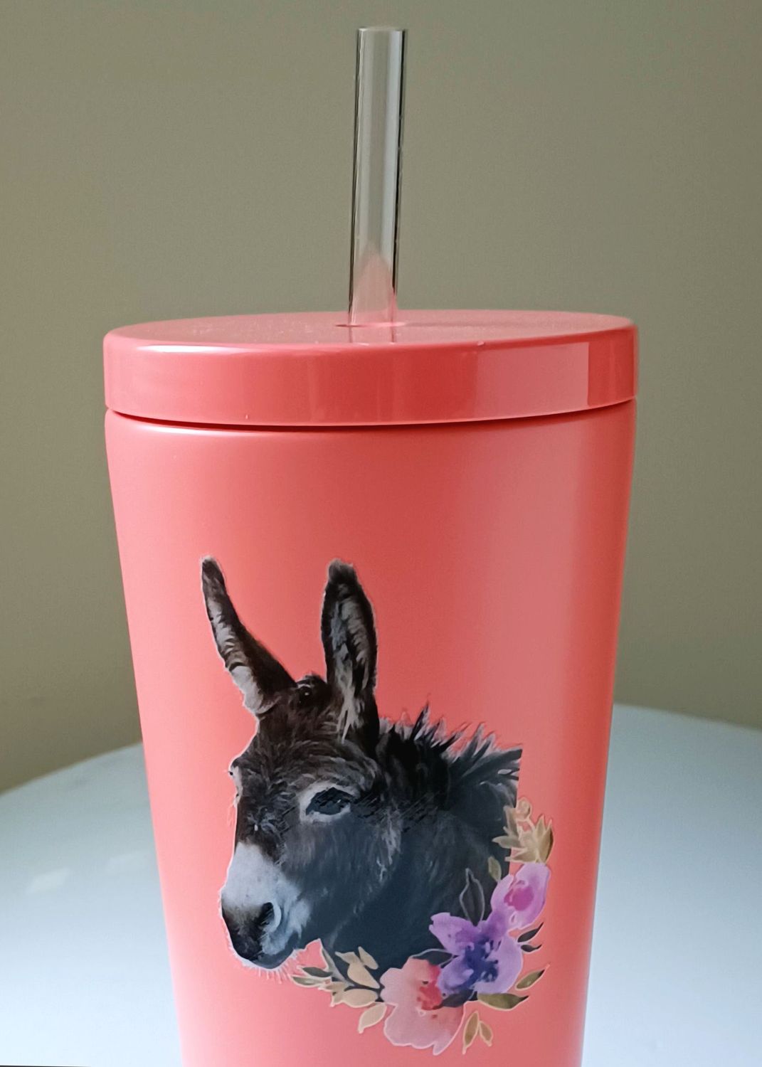 20 OZ "Donkey Love" Stainless Steel Peach  tumbler with glass straw A80CH