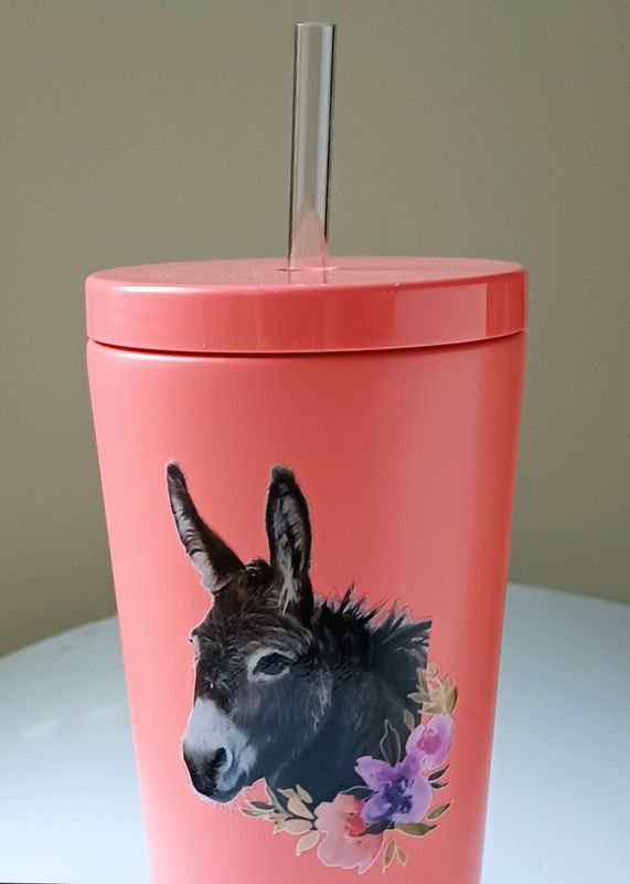 20 OZ  20 OZ "Donkey Love" Stainless Steel Peach  tumbler with glass straw A80CH