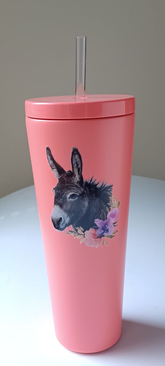 20 OZ "Donkey Love" Stainless Steel 2 sided Peach  tumbler with glass straw A80CH