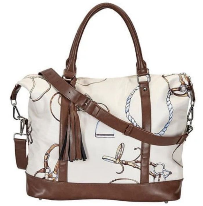 21 21" Equestrian Bridles & Reins Toile Beige  Weekender Travel Bag  #HEM25