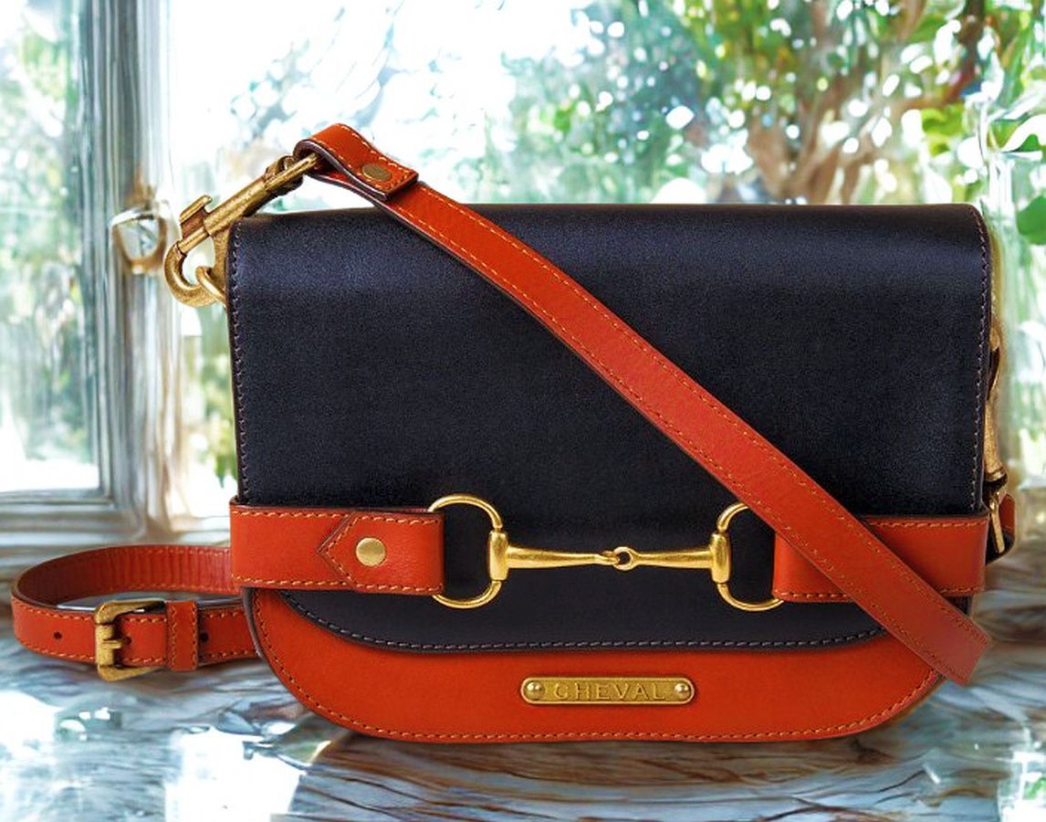 2 Tone Italian Leather Snaffle Bit Crossbody Saddle  Bag  #EU22