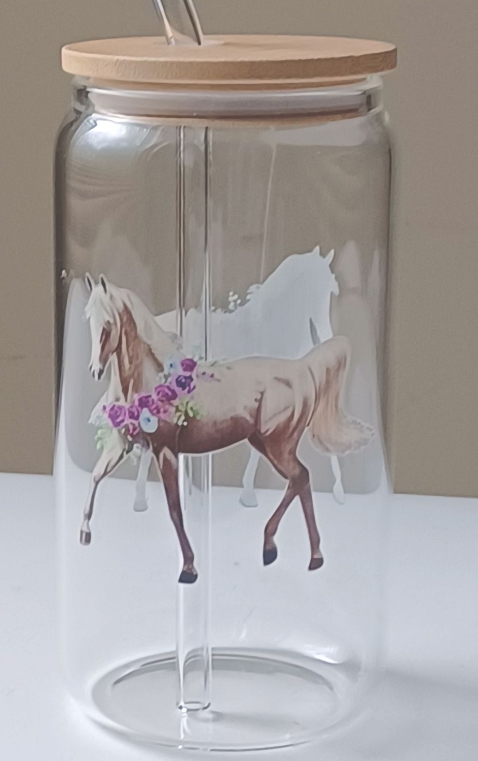 16 OZ Grey Arab with Flowers glass tumbler with Bamboo lid and glass straw A80GT 16 OZ Grey Arab with Flowers glass tumbler with Bamboo lid and glass straw A80GT