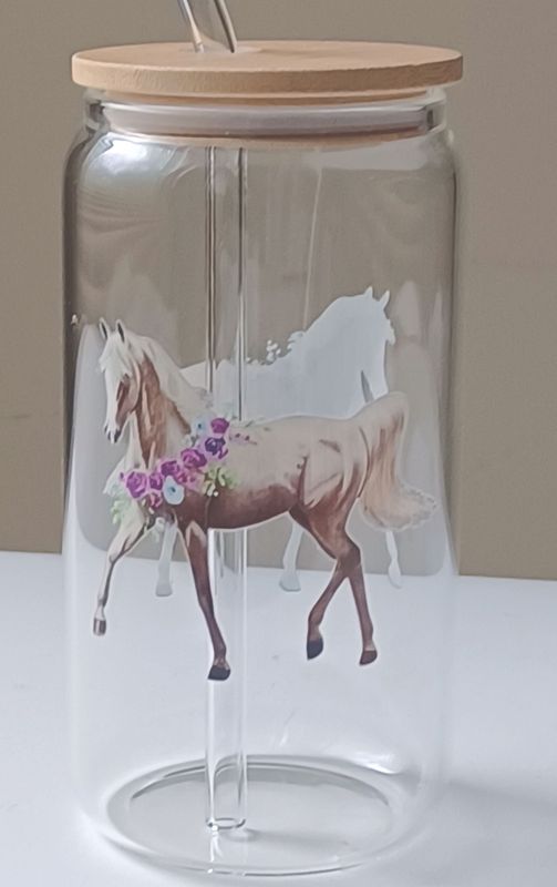 16 OZ Grey Arab with Flowers glass tumbler with Bamboo lid and glass straw A80GT 16 OZ Grey Arab with Flowers glass tumbler with Bamboo lid and glass straw A80GT