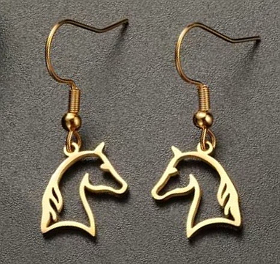 Gold Tone Horse Head Fish hook Fashion earrings #4113