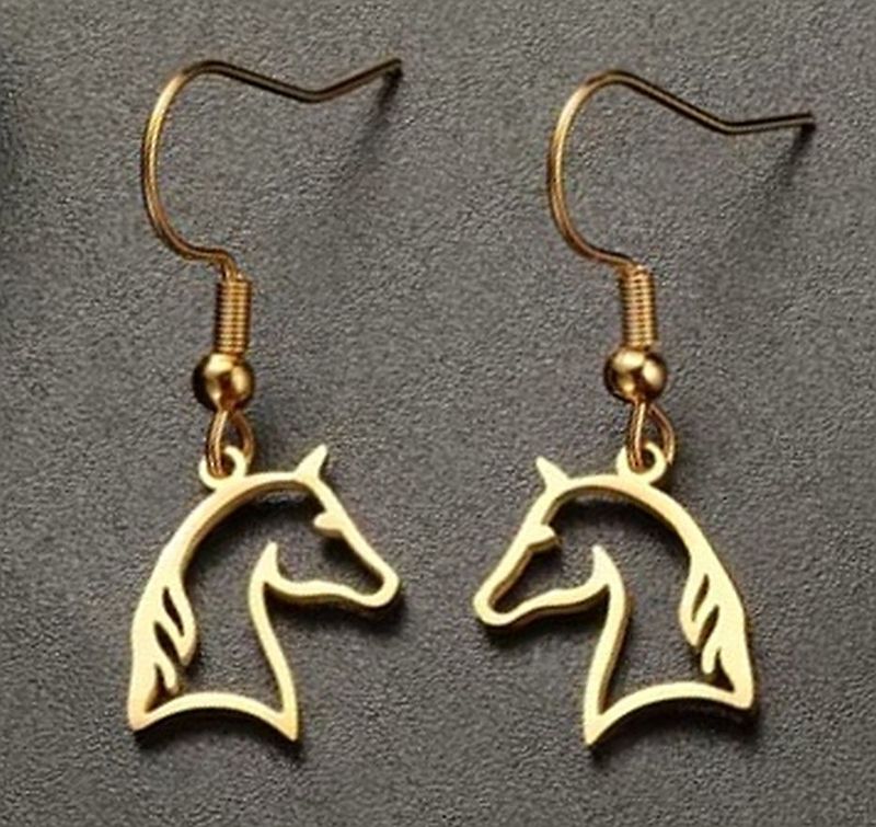 Gold Tone Horse Head Fish hook Fashion earrings #4113
