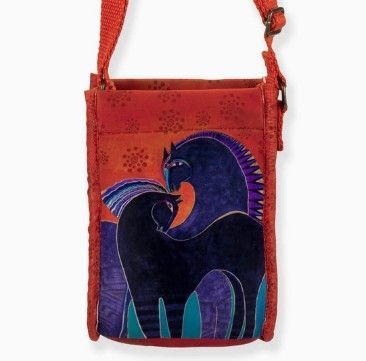2 Mystic Mares  in Black & Teal Neoprene  Crossbody by Laurel Burch #145NC