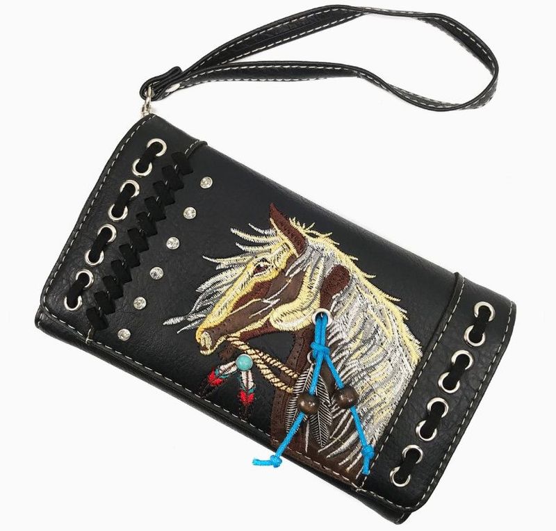 Embroidered Horse Head PU Leather Cross BodyTrifold Clutch Wallet #T33TF Embroidered Horse Head PU Leather Cross BodyTrifold Clutch Wallet #T33TF