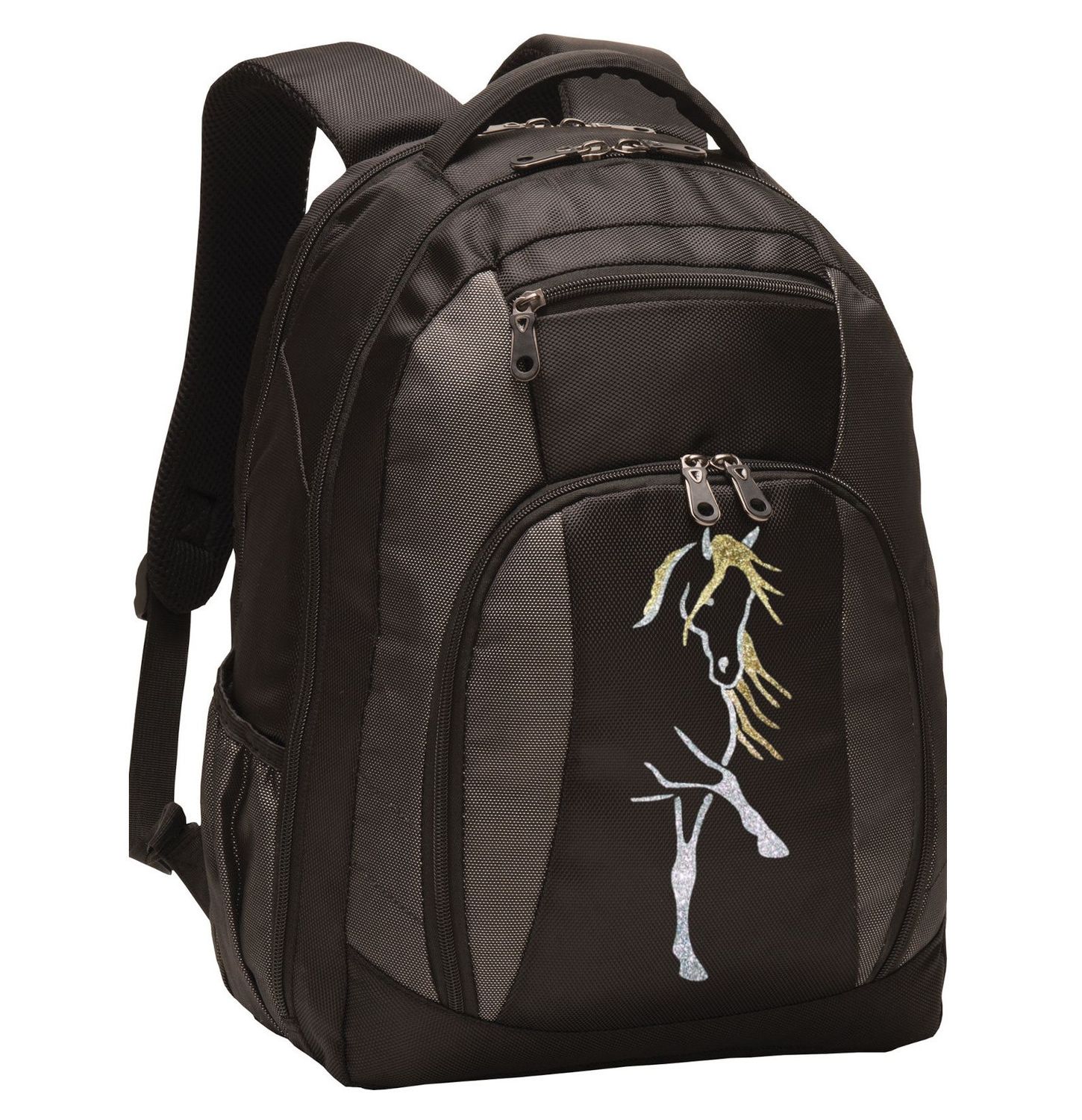 Glitter Destina Horse 17 Glitter Destina Horse 17" Black Backpack #AT38B