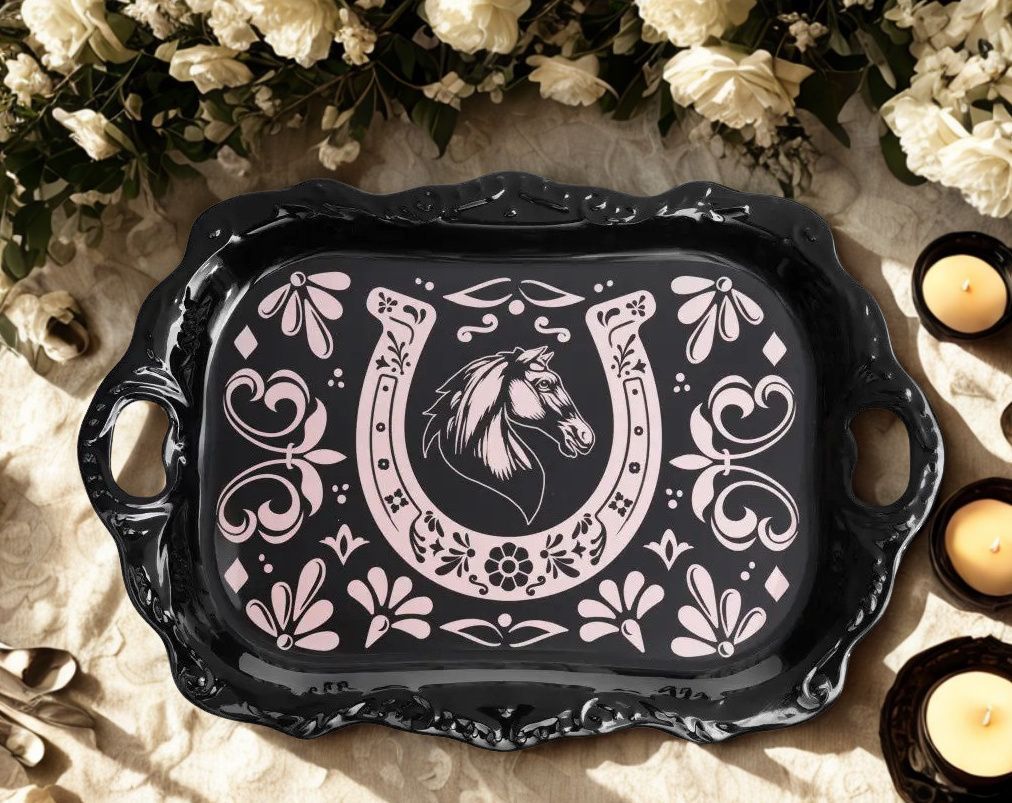 Mystic Horse & Flowers Melamine 18 Mystic Horse & Flowers Melamine 18" Horseshoe Serving Tray #BS04