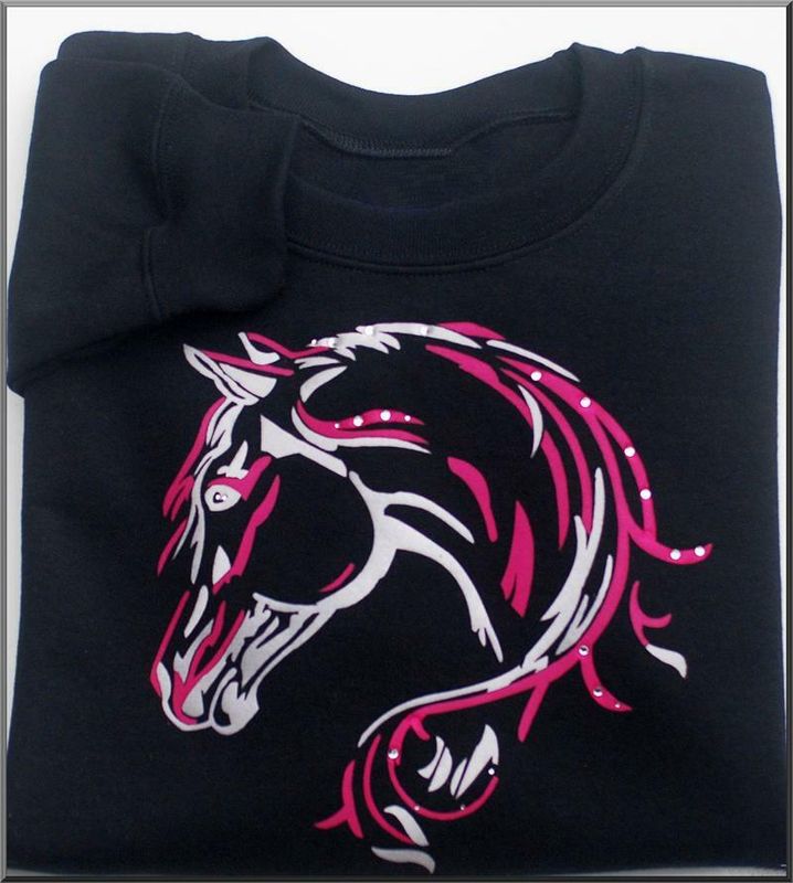 Pretty Mare Applique Art Black Tee or Sweatshirt or Hoodie #AT68 Pretty Mare Applique Art Black Tee or Sweatshirt or Hoodie #AT68