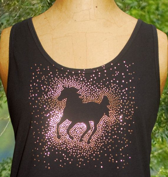 Bronze Glitter Galloping Horse Racer Back Ladies Tank #AT30A Bronze Glitter Galloping Horse Racer Back Ladies Tank #AT30A