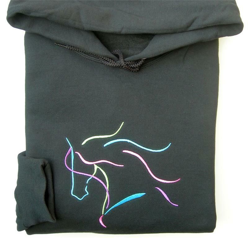 Dream Horse Multi-Colored Embroidered Black Hoodie # A918H Dream Horse Multi-Colored Embroidered Black Hoodie # A918H