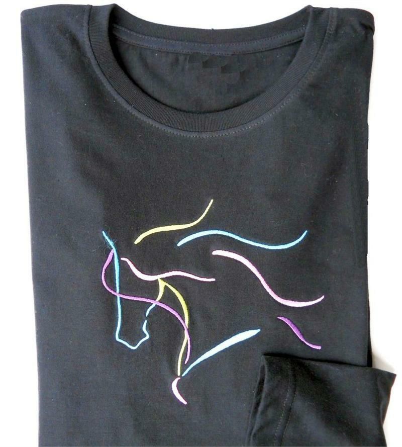 Dream Horse Multi-Colored Embroidered Ladies Black Long Sleeve #A98L