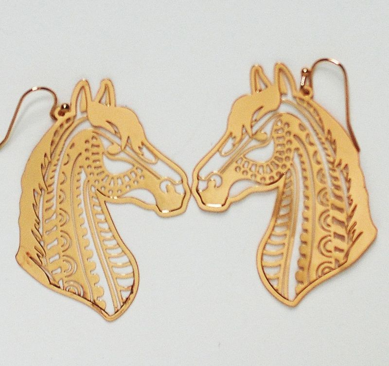 Mandala Horse Laser Cut Gold tone fashion hook earrings #491B Mandala Horse Laser Cut Gold tone fashion hook earrings #491B