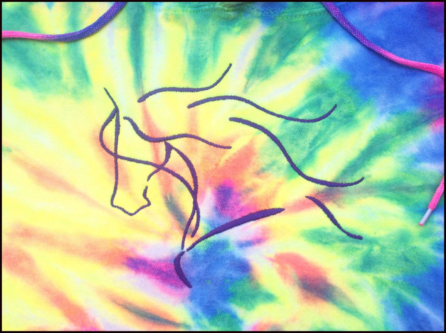 Dream Horse Embroidered Neon Tie dyed Hoodie # A98PH Dream Horse Embroidered Neon Tie dyed Hoodie # A98PH