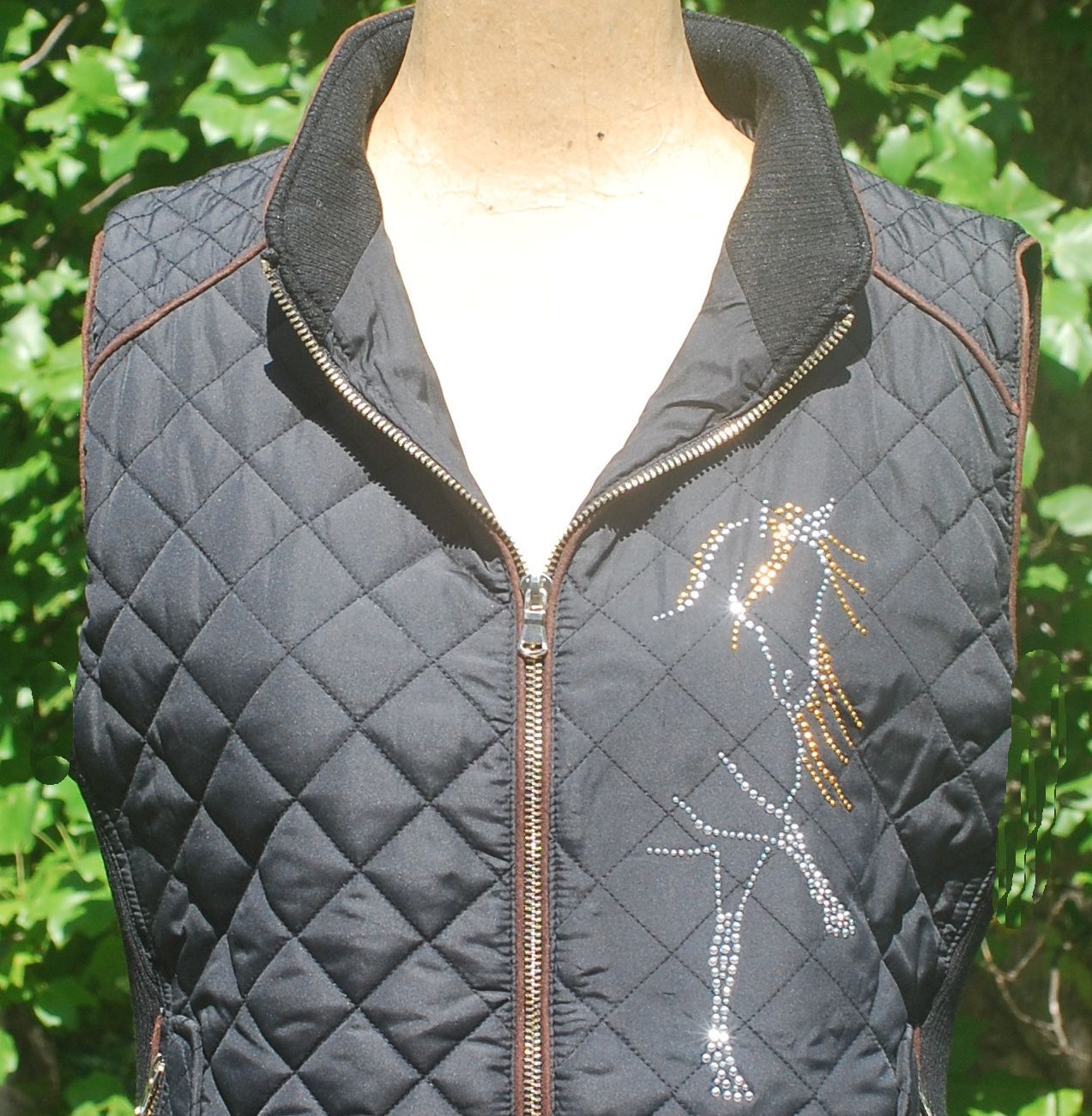 Destina Rhinestudded 2 Sided Ladies Quilted Vest w/faux Leather Piping # AZ397 Destina Rhinestudded 2 Sided Ladies Quilted Vest w/faux Leather Piping # AZ397