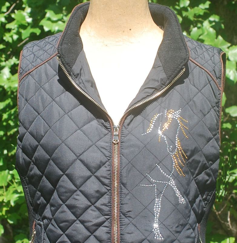 Destina Rhinestudded 2 Sided Ladies Quilted Vest w/faux Leather Piping # AZ397 Destina Rhinestudded 2 Sided Ladies Quilted Vest w/faux Leather Piping # AZ397