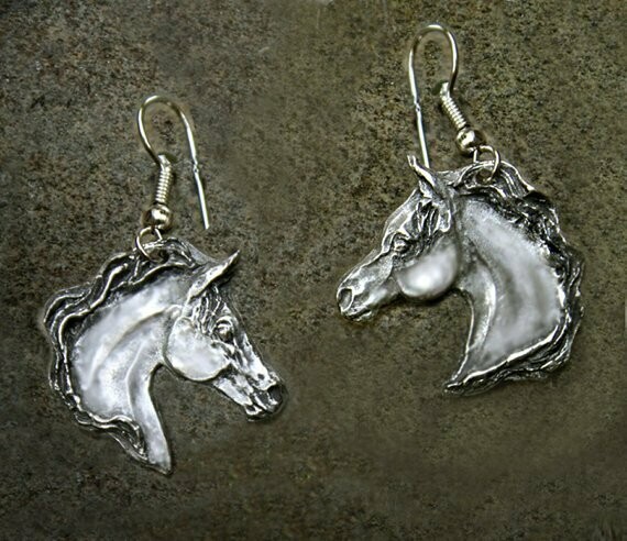 Spirited Horse Polished Pewter Earrings made in USA #4102E Spirited Horse Polished Pewter Earrings made in USA #4102E