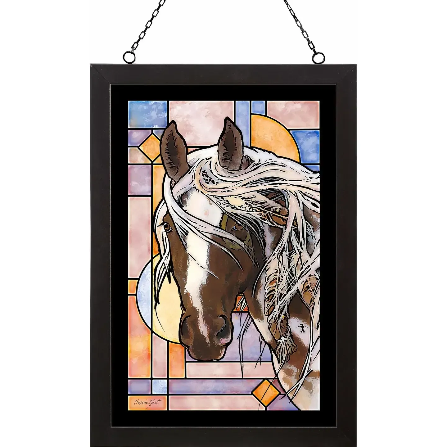 Wambli Okiye Suktanka Horse Framed Glass window Art #AB25 Wambli Okiye Suktanka Horse Framed Glass window Art #AB25