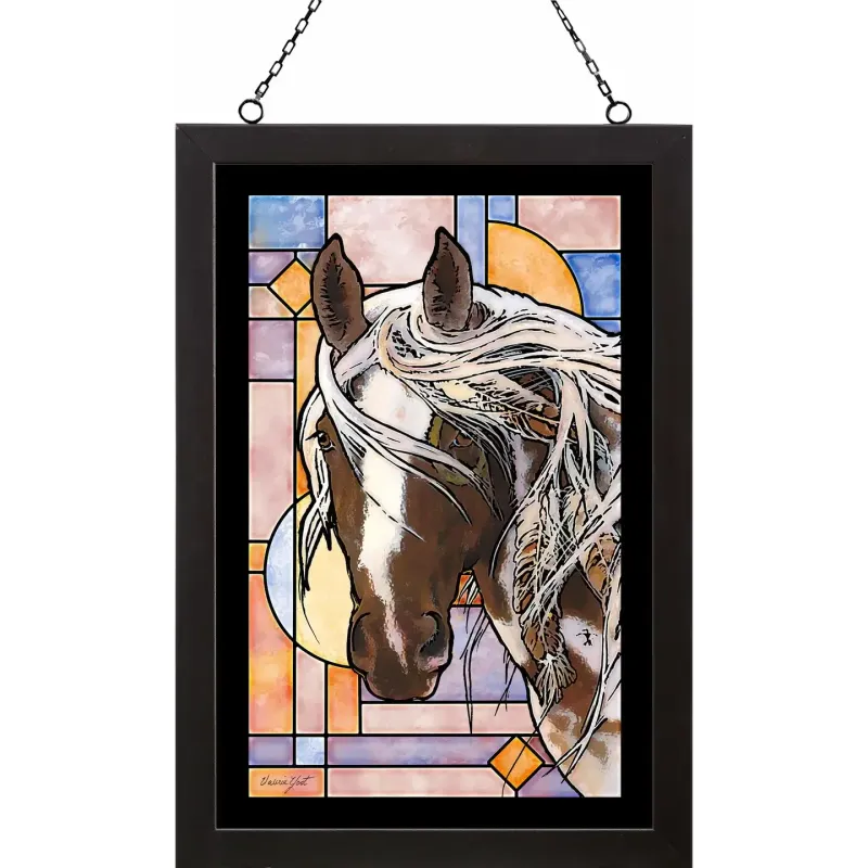 Wambli Okiye Suktanka Horse Framed Glass window Art #AB25 Wambli Okiye Suktanka Horse Framed Glass window Art #AB25
