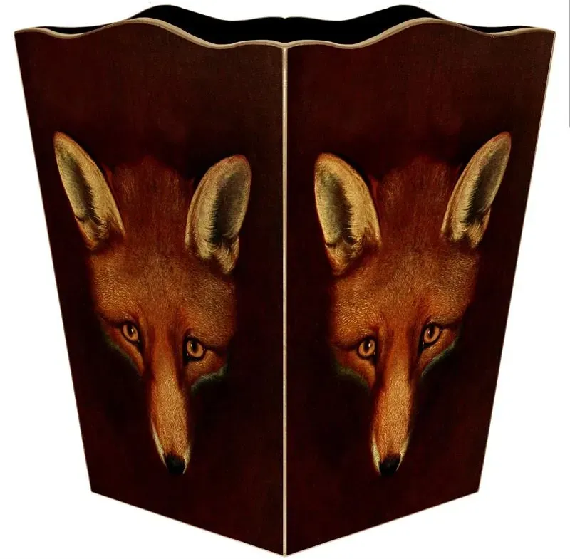 Fox Mask Scallop Top Wooden Waste Bin USA made #424MK Fox Mask Scallop Top Wooden Waste Bin USA made #424MK