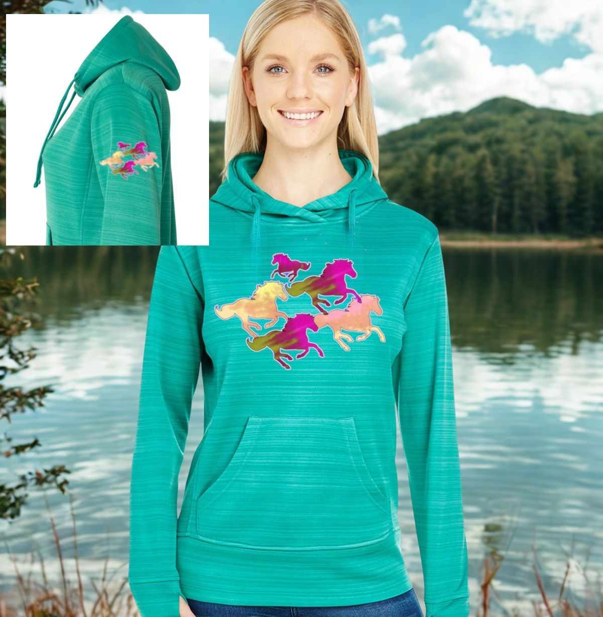 Pastel Herd Ladies Striped Comfort Spun Poly Fleece Jade Hoodie #AM00 Pastel Herd Ladies Striped Comfort Spun Poly Fleece Jade Hoodie #AM00