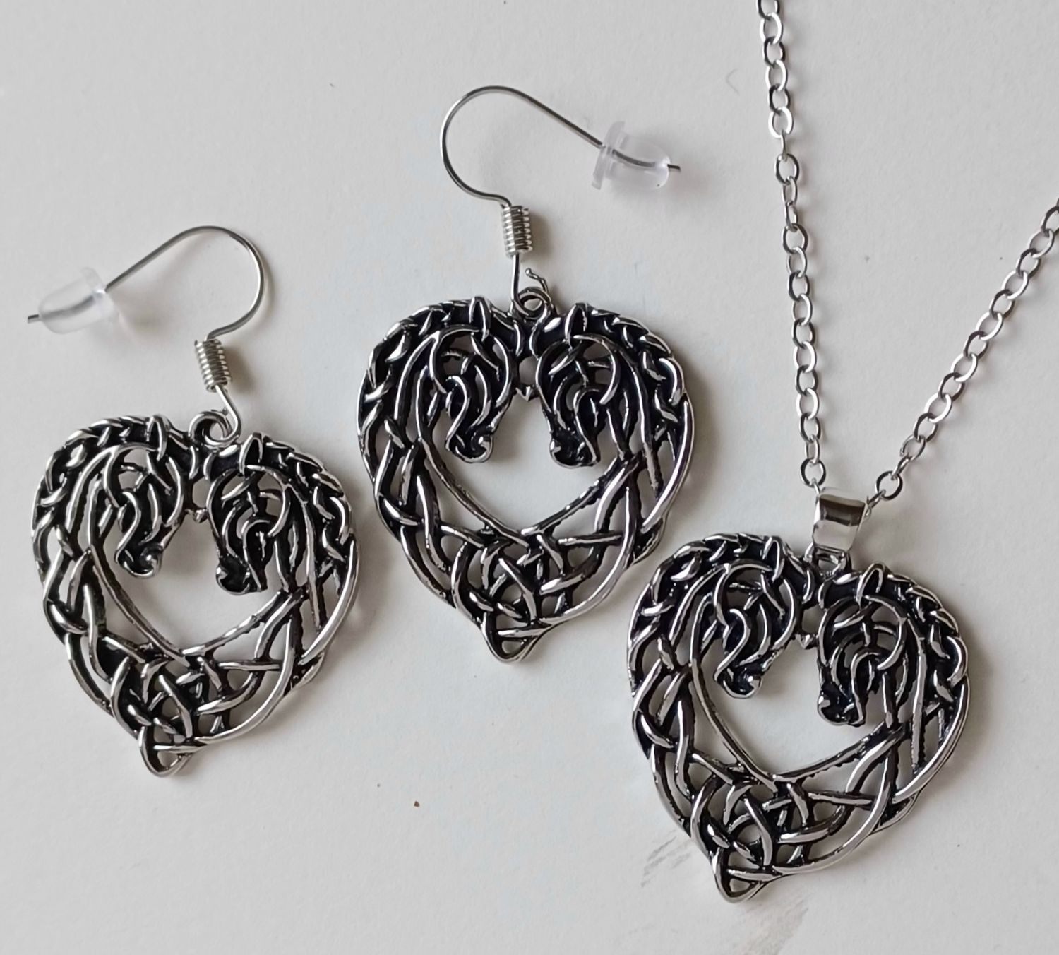 Celtic Knot 2 Horse Pewter Look Fashion Fish hook Earrings or Pendant  # 33TM