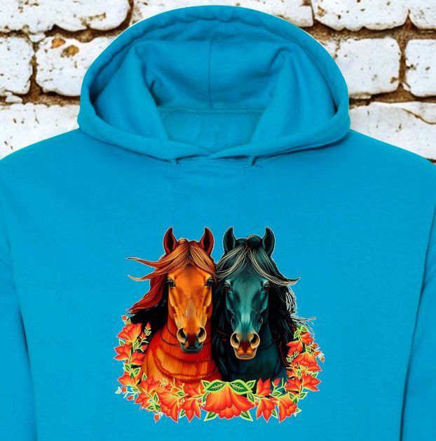 Spirited Duo with Floral Accents Sapphire T-shirt- or Hoodie #A225
