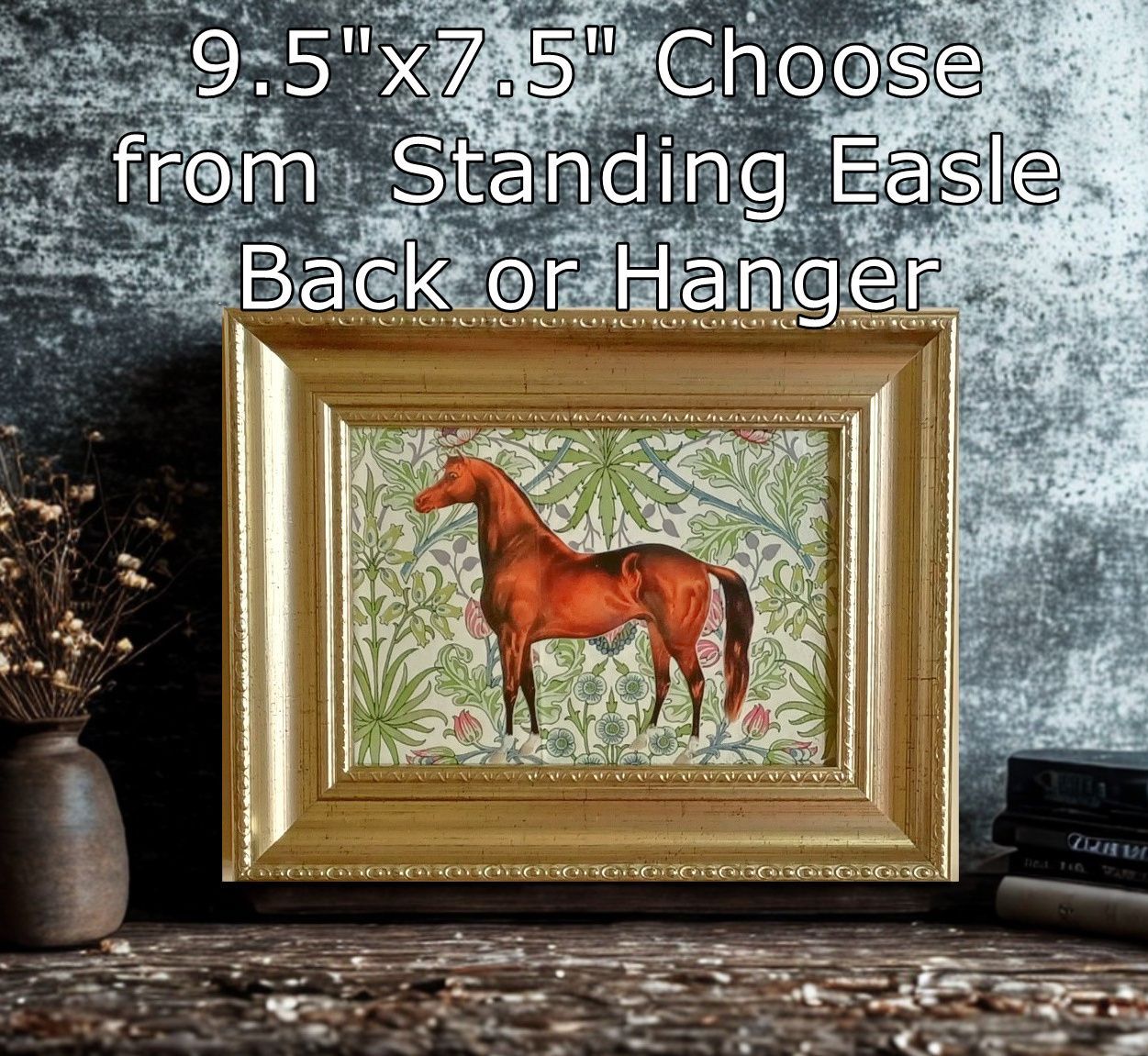 1900's Style Standing Chestnut Horse w/Floral art Framed Print 9.5 1900's Style Standing Chestnut Horse w/Floral art Framed Print 9.5"x7.5" #472BA