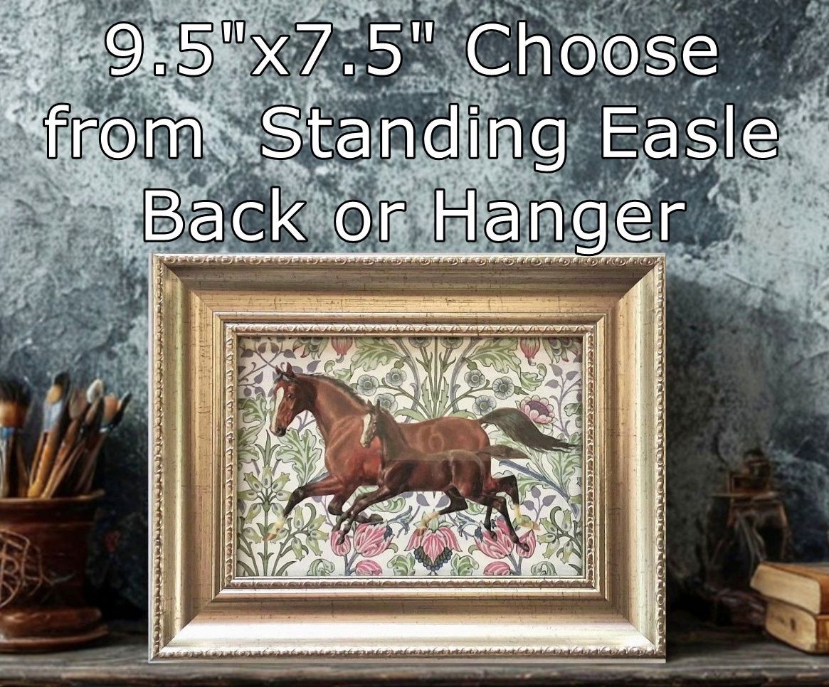 Vintage Style Mare and Foal w/Floral art Framed Print 9.5 Vintage Style Mare and Foal w/Floral art Framed Print 9.5"x7.5" #472BA