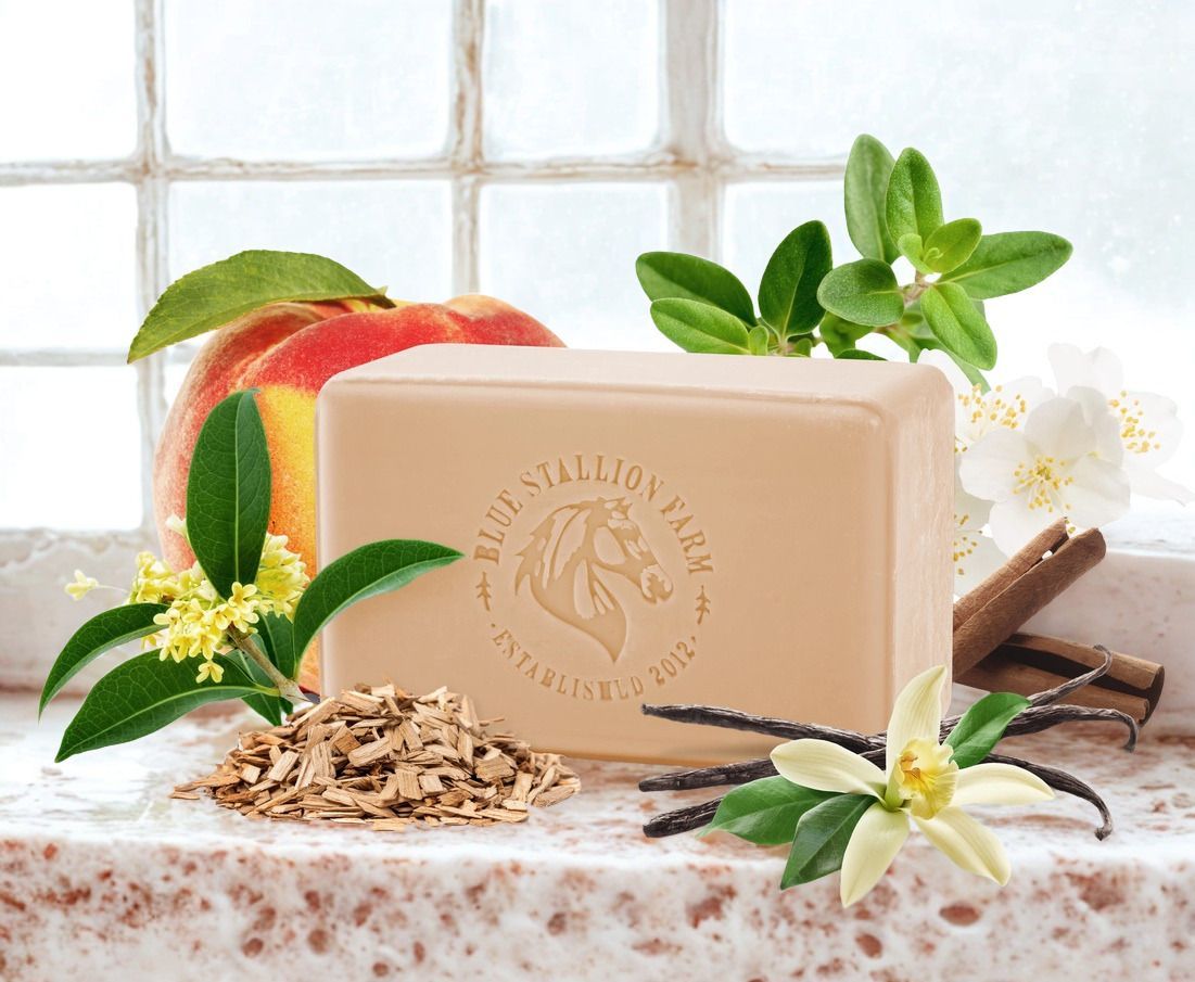 Horse Head Embossed Peach Brulee Almond Milk & Acacia Honey Bar Soap #BS03 Horse Head Embossed Peach Brulee Almond Milk & Acacia Honey Bar Soap #BS03