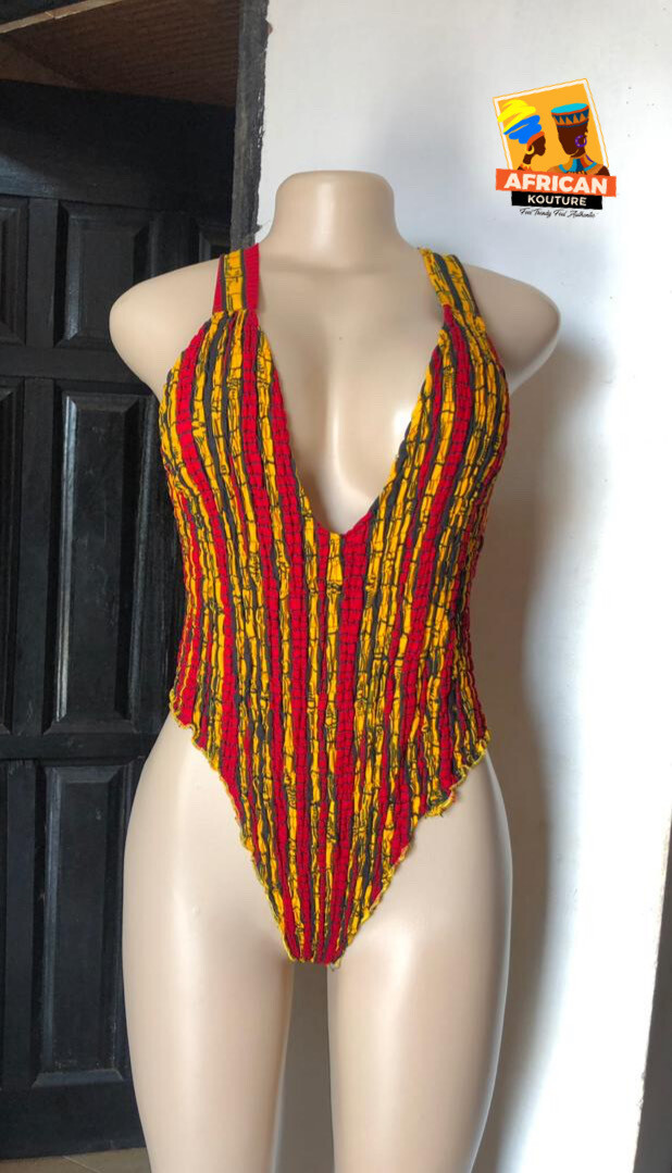 RED CANE PRINT SWIMWEAR