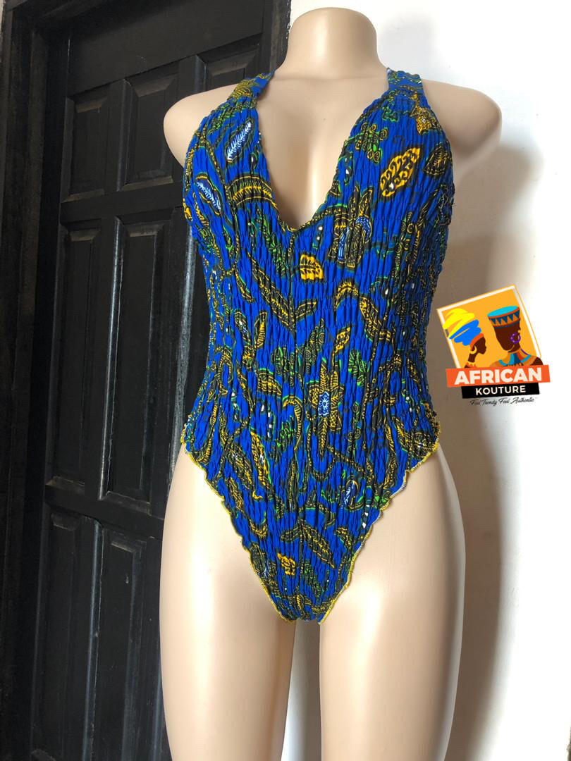 BLUE ANKARA PRINT SWIMWEAR