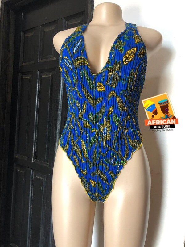 BLUE ANKARA PRINT SWIMWEAR
