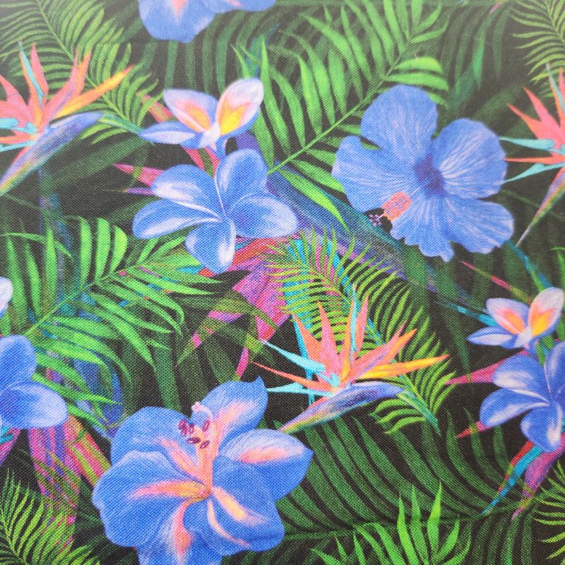 Tropical hibiscus in blue (9"x 6 1/2" brim)