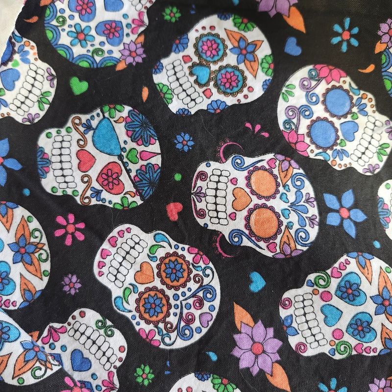 Bright sugar skulls on black (9"x 6 1/2" brim)