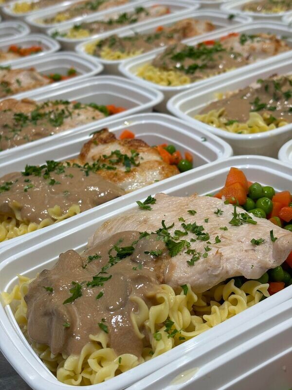 01. Chicken with Marsala Wine Mushroom Sauce, Vegetables &amp; Egg Noodles